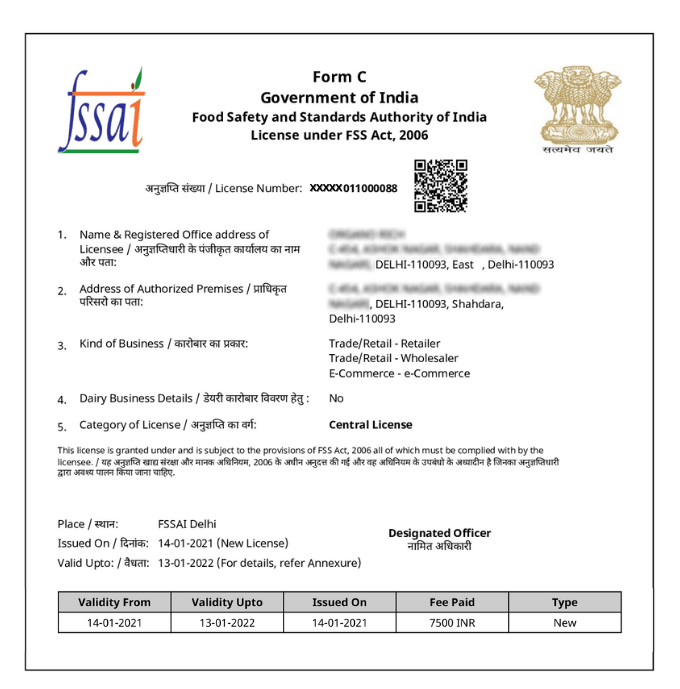 FSSAI Central License